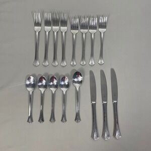 Pfaltzgraff Ashcroft Flatware 16 Stainless Steel Knives Forks Spoons Glossy‎